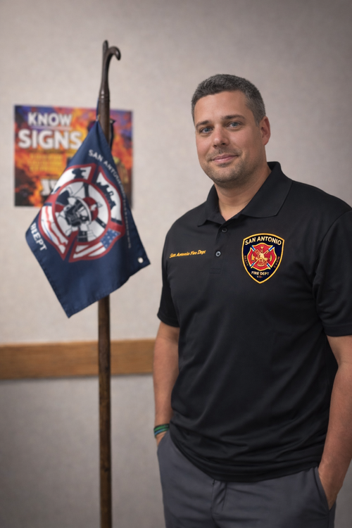 Christopher in San Antonio Fire Department attire — care for first responders