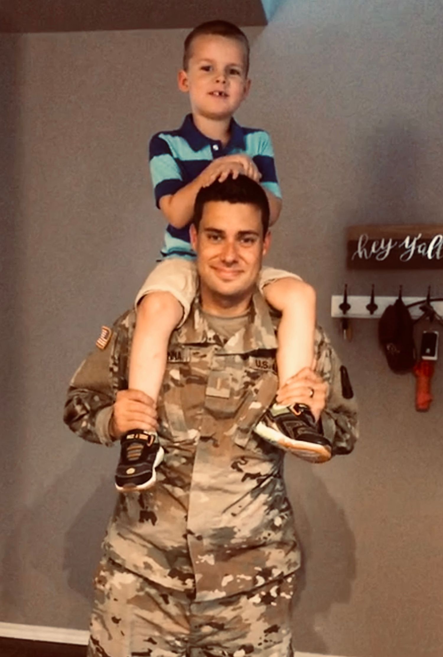 Christopher in Army uniform with his son — care for service members and military families